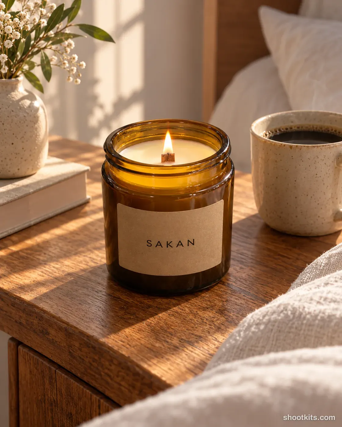 After: a jar candle photographed with the Sunday morning kit