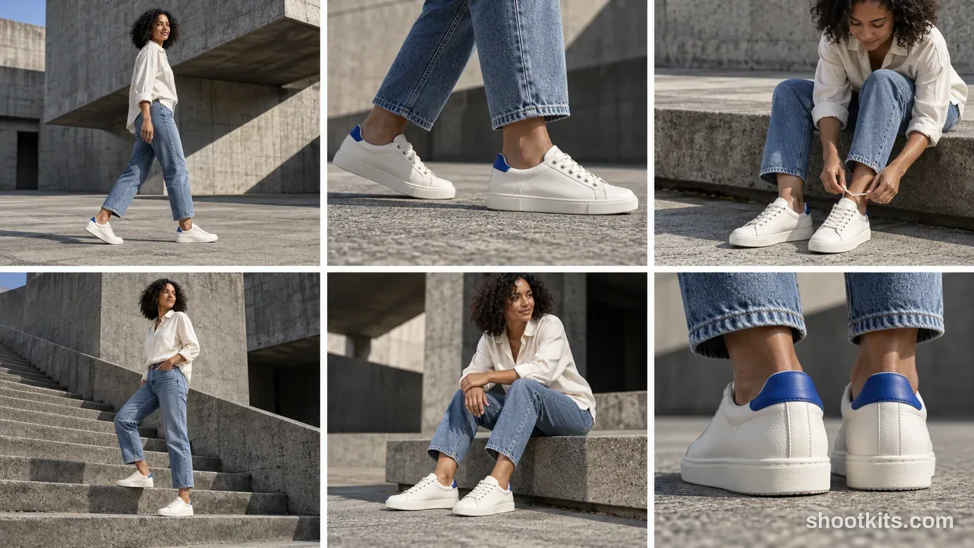 6-panel brutalism sneaker lifestyle shoot made with ChatGPT