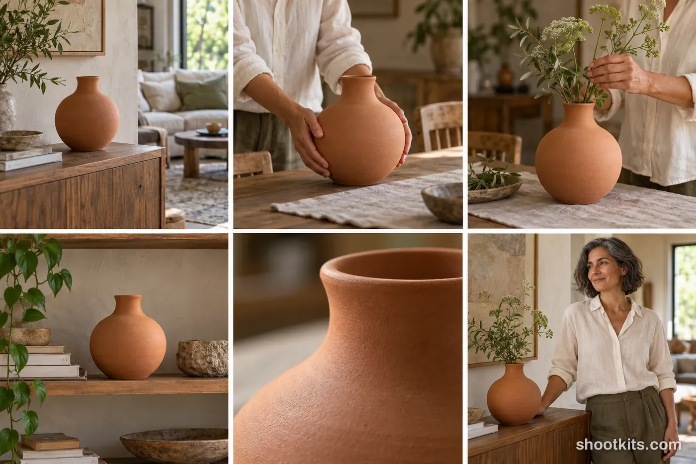 6-panel organic / tactile homeware lifestyle shoot made with ChatGPT