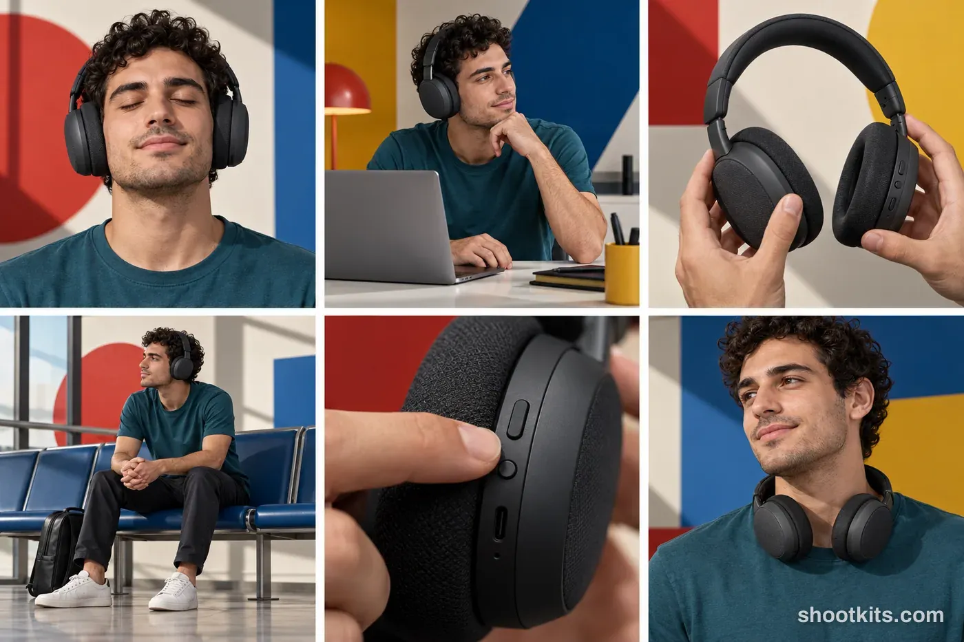 6-panel bauhaus tech studio shoot with a model made with ChatGPT