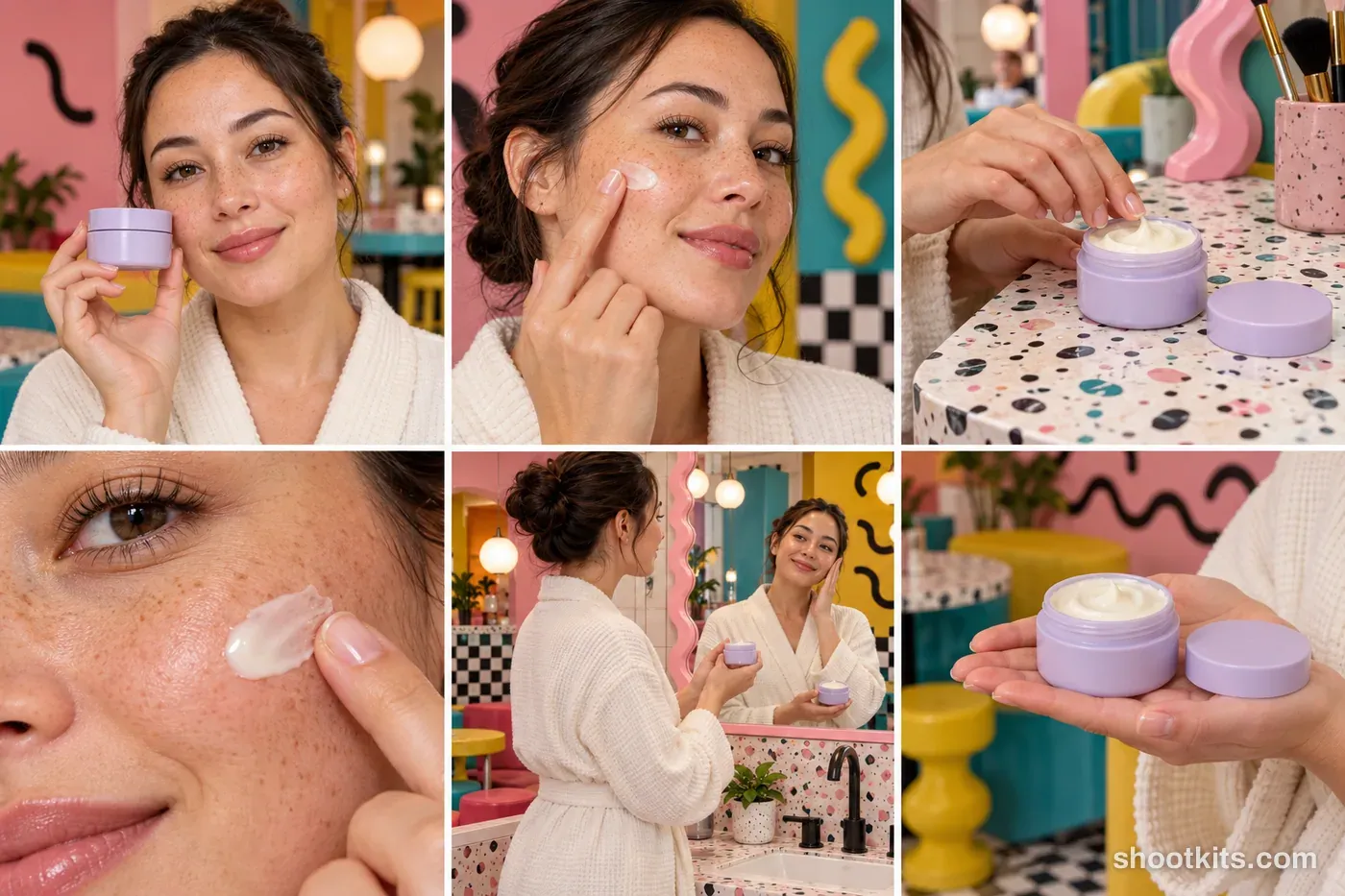6-panel memphis skincare lifestyle shoot made with ChatGPT