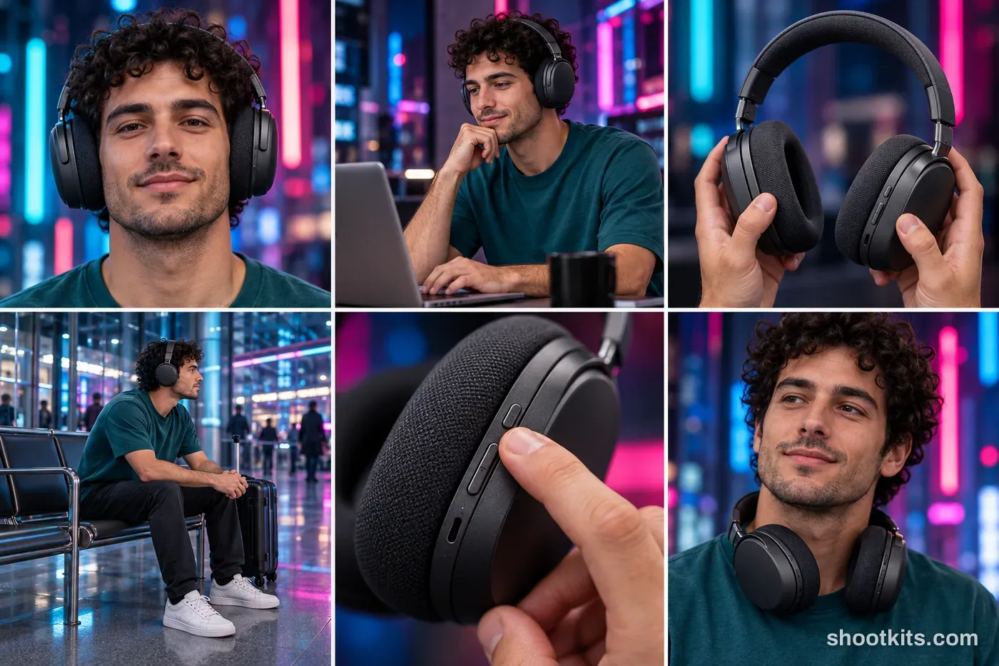 6-panel cyberpunk tech studio shoot with a model made with ChatGPT