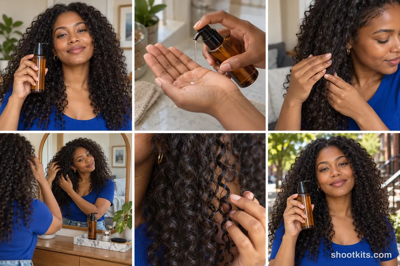 6-panel documentary / candid haircare lifestyle shoot made with ChatGPT