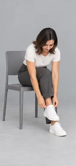 Fashion pose: Shoe lace adjustment