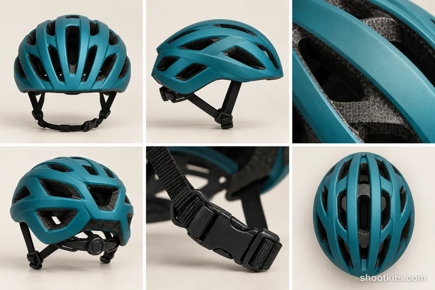 6-panel cycling equipment product shots made with ChatGPT