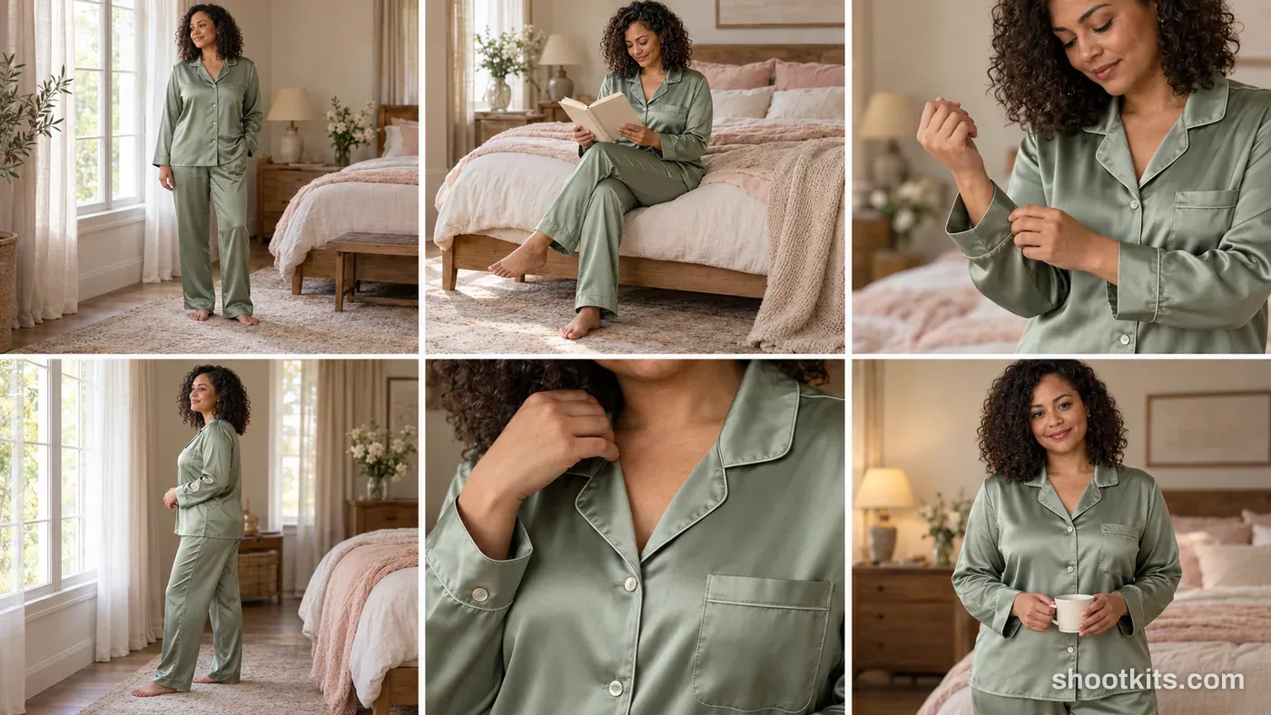6-panel sleepwear lifestyle campaign made with ChatGPT