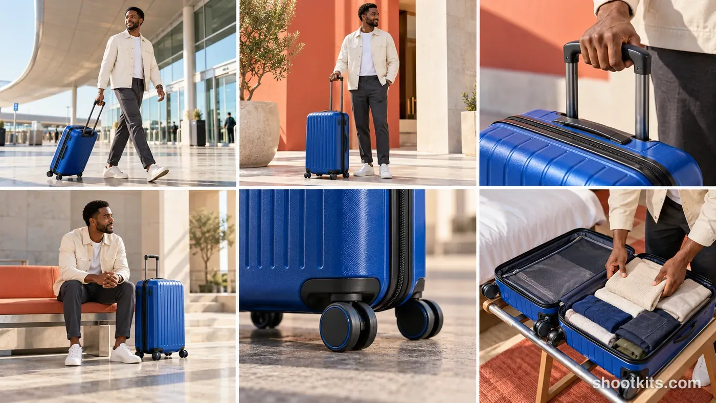 6-panel luggage bold creative campaign made with ChatGPT
